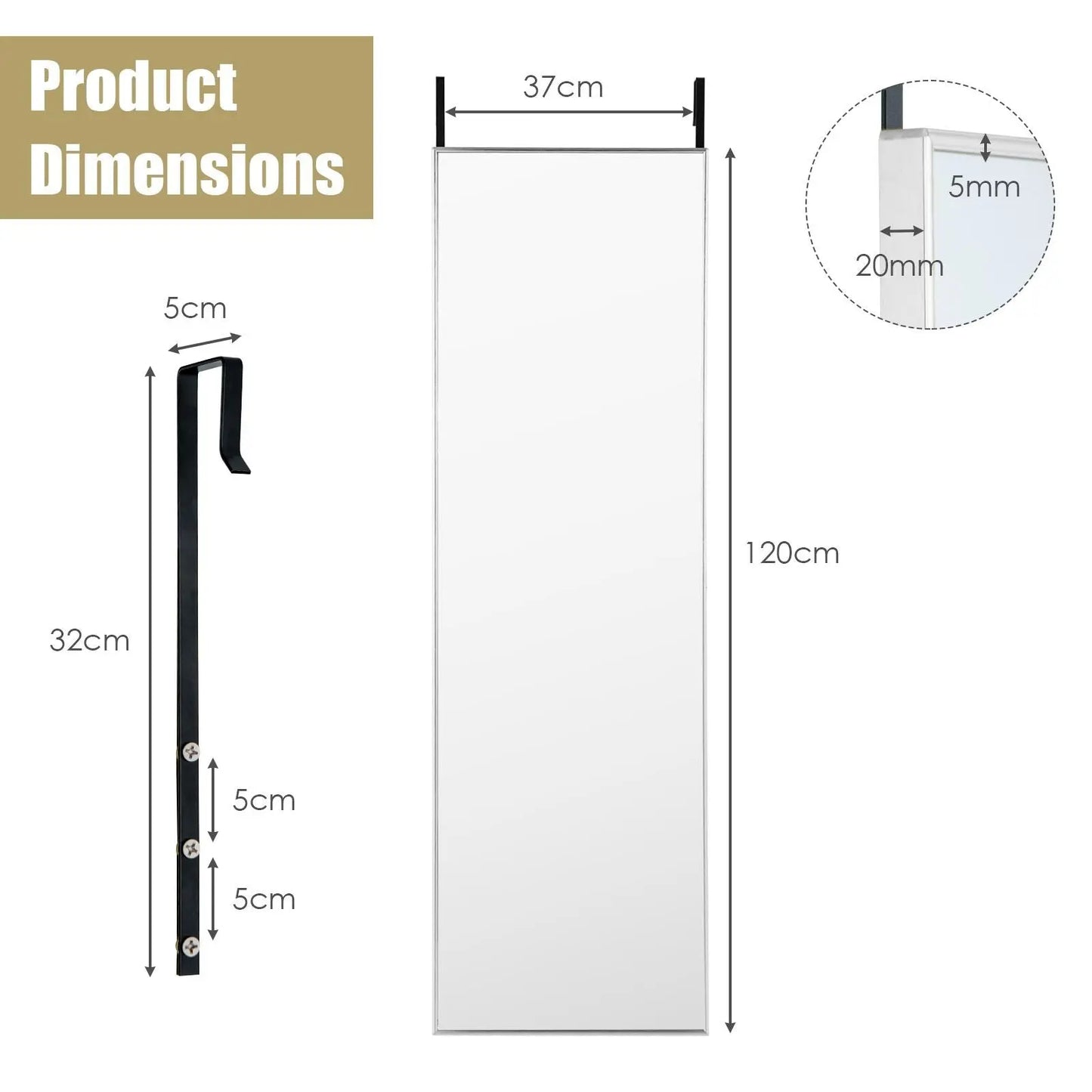 Full Length Wall Hanging Mirror with Adjustable Hook (120 X 37 Cm) - DynamicDrop Hub