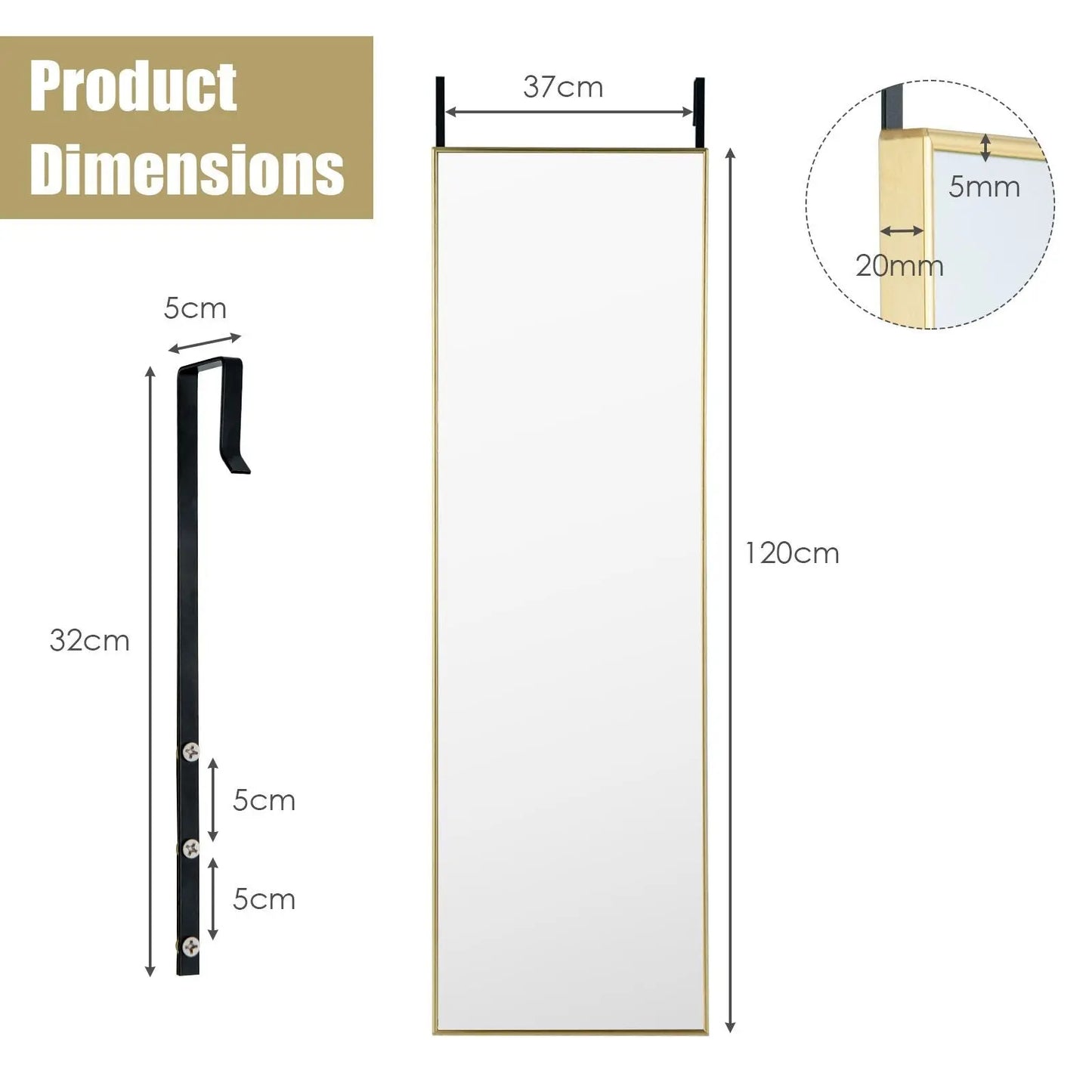 Full Length Wall Hanging Mirror with Adjustable Hook (120 X 37 Cm) - DynamicDrop Hub