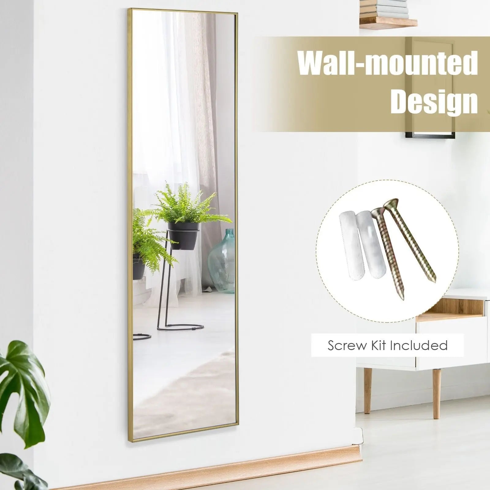 Full Length Wall Hanging Mirror with Adjustable Hook (120 X 37 Cm) - DynamicDrop Hub