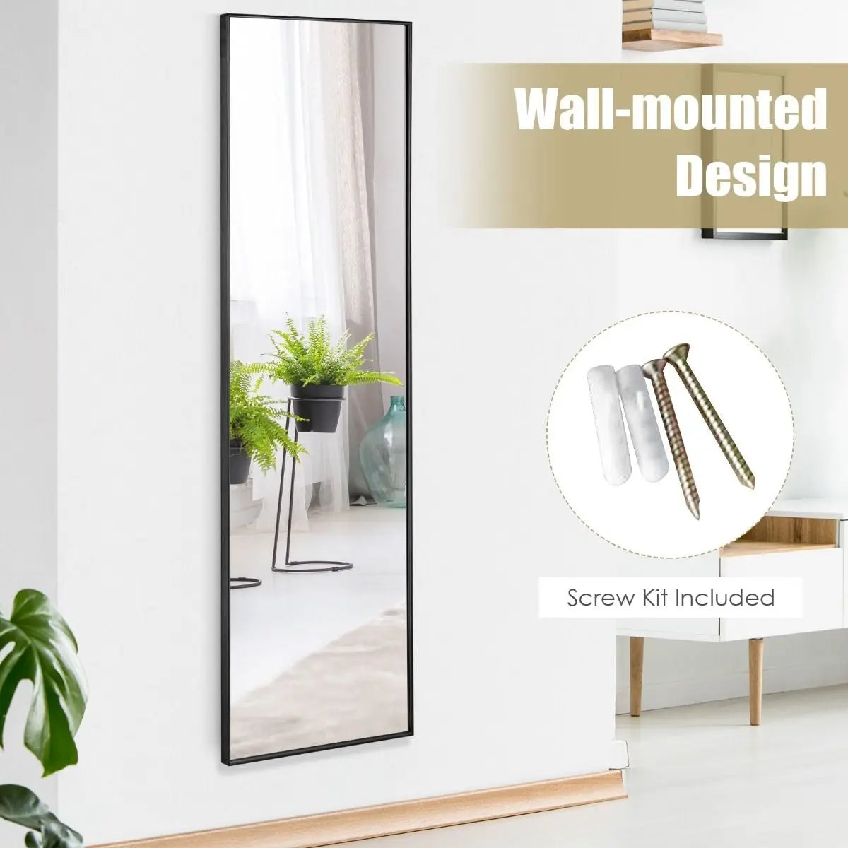 Full Length Wall Hanging Mirror with Adjustable Hook (120 X 37 Cm) - DynamicDrop Hub