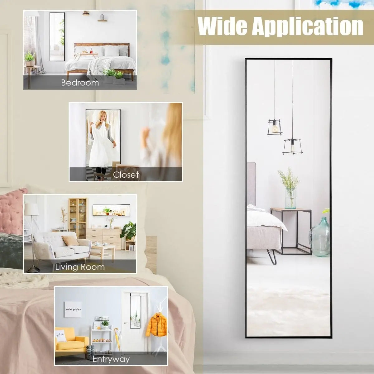 Full Length Wall Hanging Mirror with Adjustable Hook (120 X 37 Cm) - DynamicDrop Hub