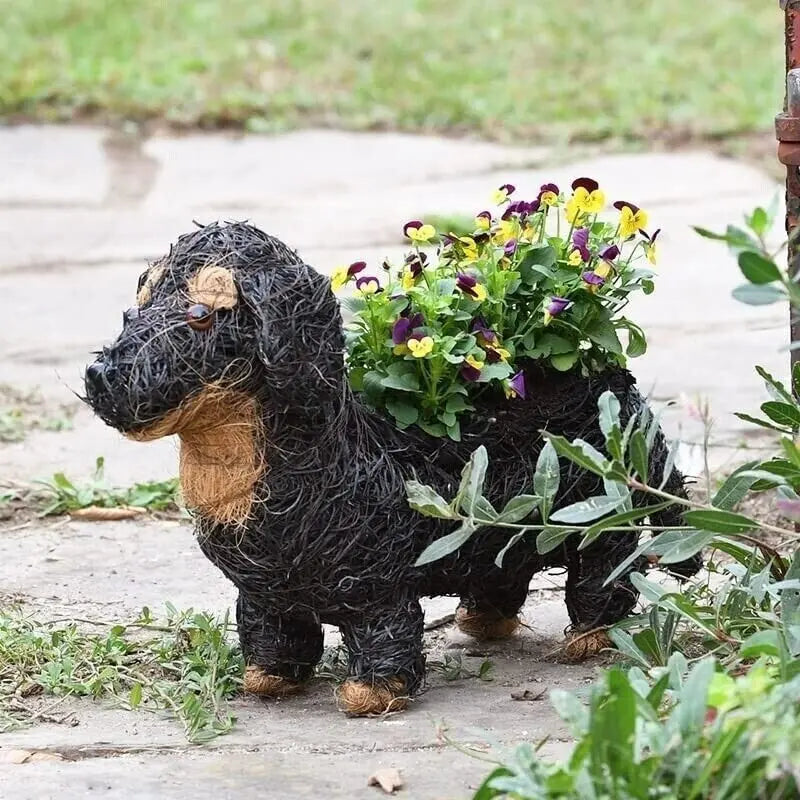 Garden Flower Planter Sausage Dog Outdoor Decor Rattan Plant Pot Animal Patio - DynamicDrop Hub