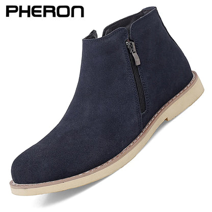 Vintage Sand Suede Chelsea Boots for Men – Natural Leather, Zip Closure, Pointed Toe, Formal Ankle Boots