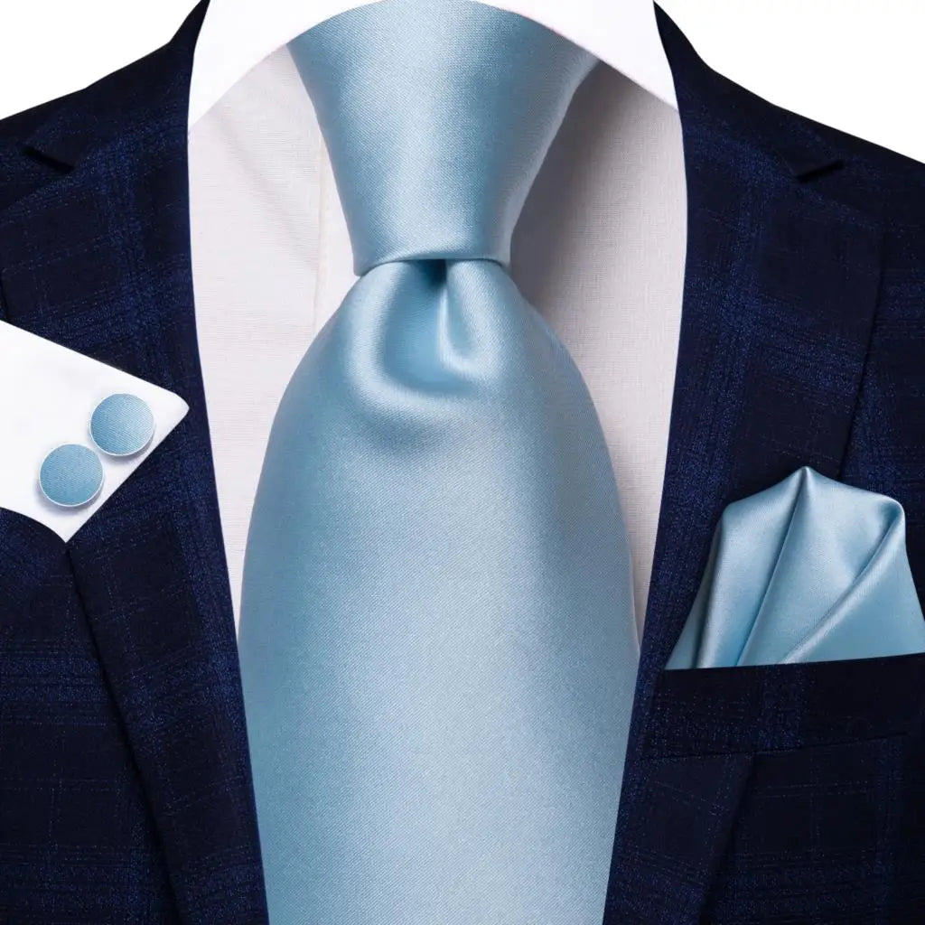 Navy Blue Striped Silk Tie Set for Men – Necktie, Pocket Square & Cufflinks – Formal Business & Wedding Gift Set
