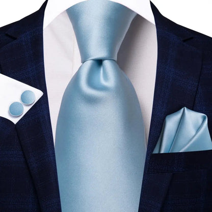 Navy Blue Striped Silk Tie Set for Men – Necktie, Pocket Square & Cufflinks – Formal Business & Wedding Gift Set