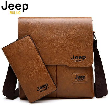 JEEP BULUO 2-Piece Leather Messenger Bag Set