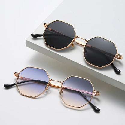 Luxury Polygon Metal Frame Sunglasses – Unisex Vintage Design with UV400 Mirror Lenses