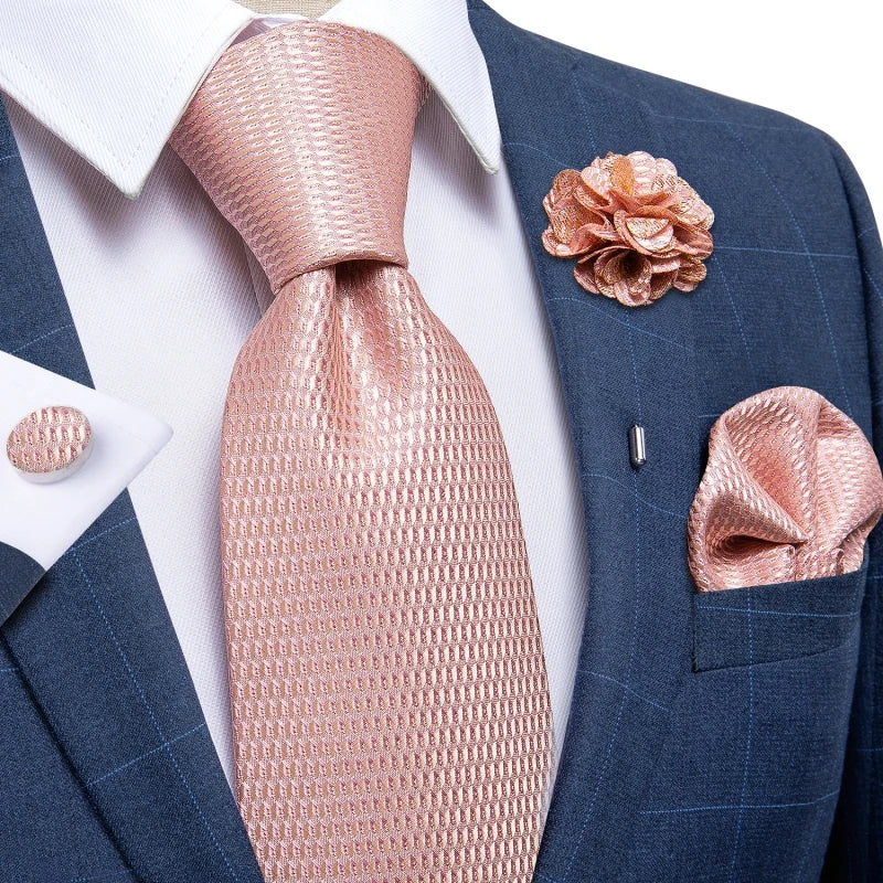 Blue & Silver Paisley Silk Tie Set – 8cm Necktie + Pocket Square + Cufflinks + Brooch – Elegant Men’s Gift for Weddings & Holidays