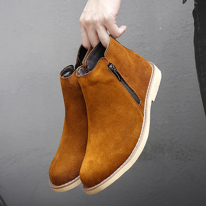 Vintage Sand Suede Chelsea Boots for Men – Natural Leather, Zip Closure, Pointed Toe, Formal Ankle Boots