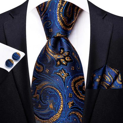 Paisley Men’s Silk Tie Set – Necktie, Pocket Square & Cufflinks – Elegant Gift for Weddings, Business & Parties