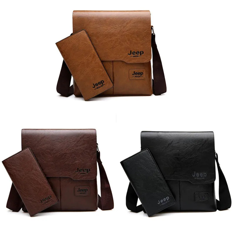 JEEP BULUO 2-Piece Leather Messenger Bag Set