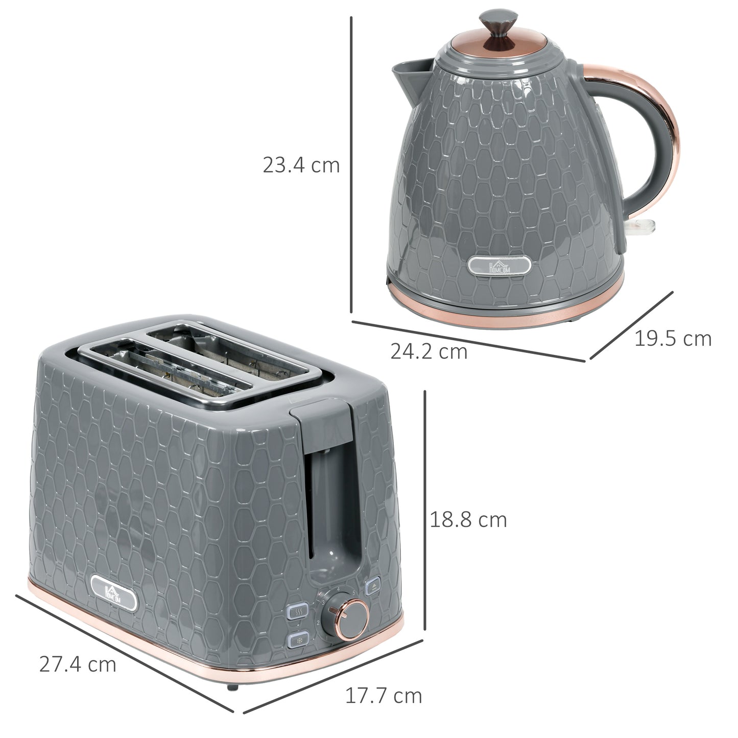 1.7L 3000W Fast Boil Kettle and Toaster Set with Auto Shut Off