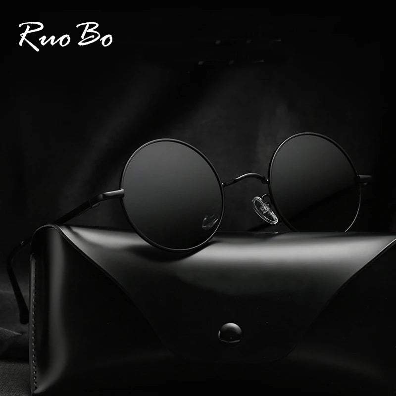 RUOBO Retro Polarized Round Metal Frame Sunglasses – Unisex Designer UV400 Shades for Driving & Fishing