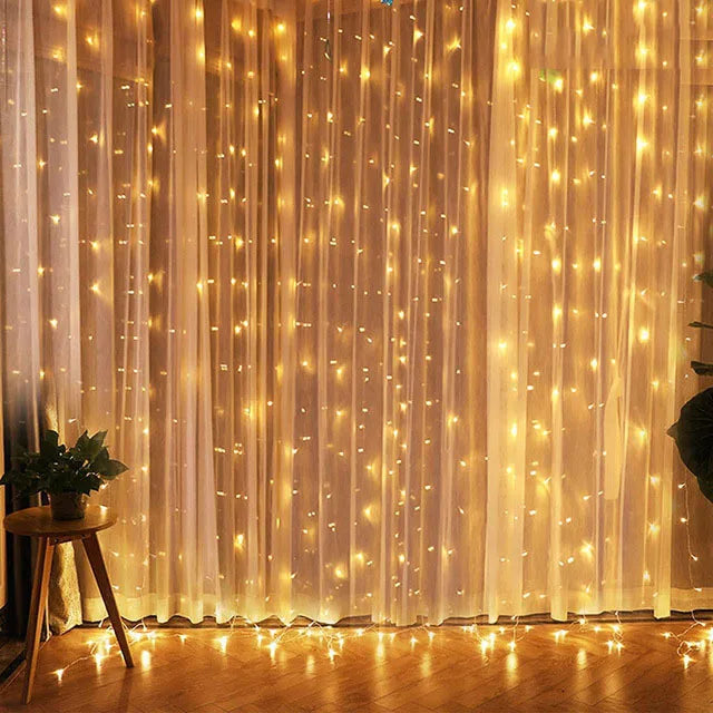 Christmas Lights Curtain Garland - Merry Christmas Decorations for Home, Xmas Ornaments, and New Year Decor