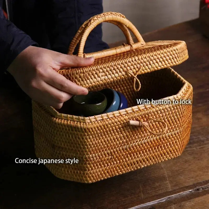 Handwoven Storage Box - Food Container Picnic, Fruit Cake Basket Kitchen Organizer - DynamicDrop Hub