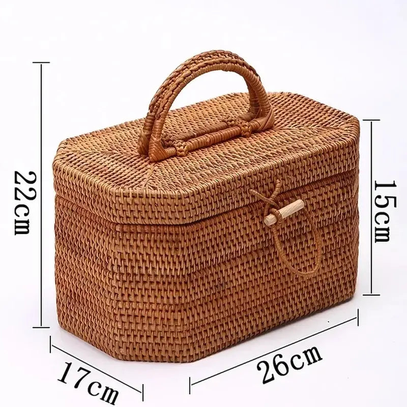 Handwoven Storage Box - Food Container Picnic, Fruit Cake Basket Kitchen Organizer - DynamicDrop Hub