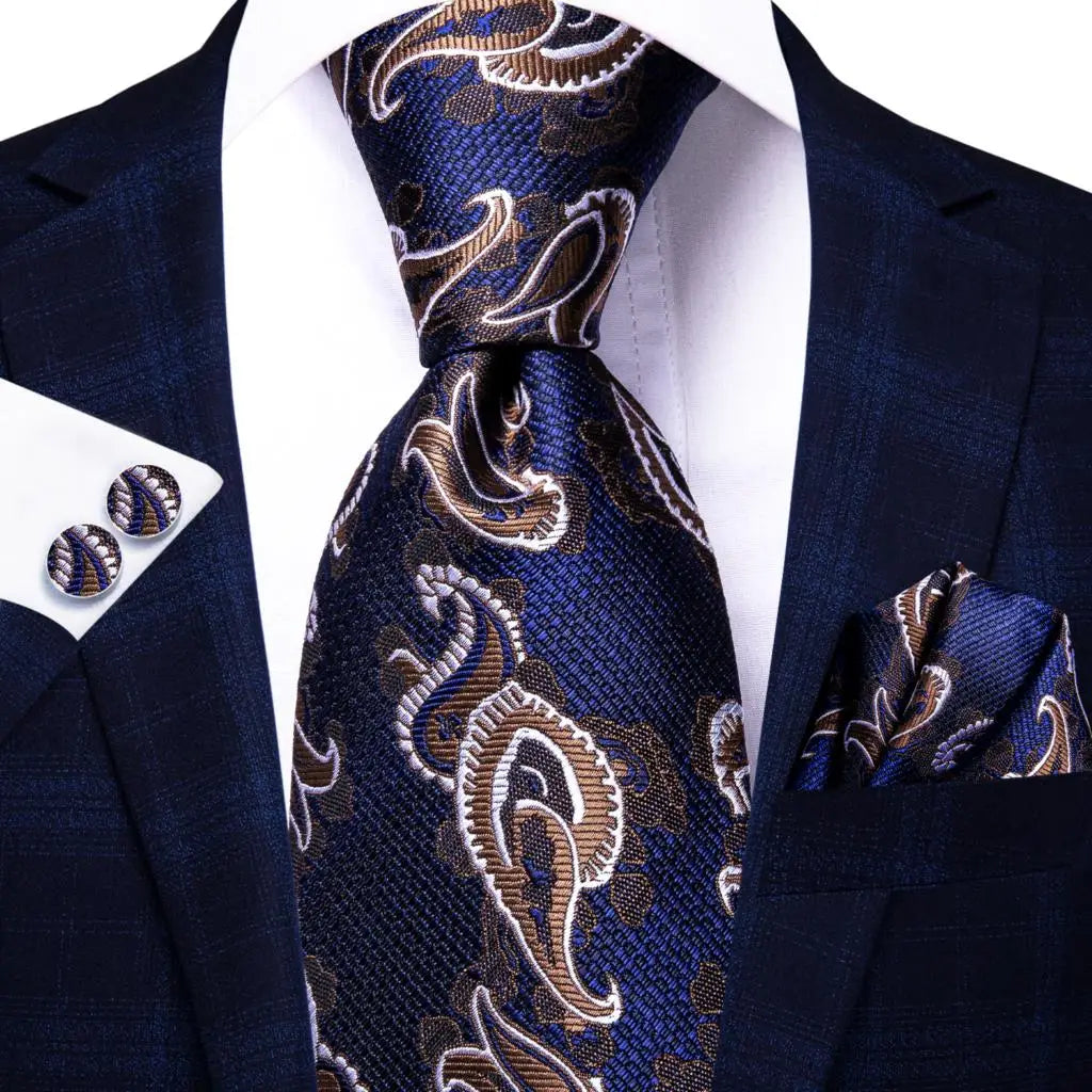 Paisley Men’s Silk Tie Set – Necktie, Pocket Square & Cufflinks – Elegant Gift for Weddings, Business & Parties