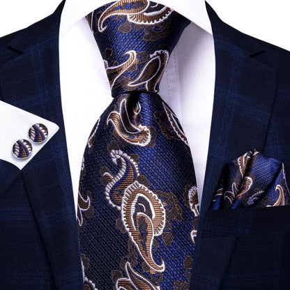 Paisley Men’s Silk Tie Set – Necktie, Pocket Square & Cufflinks – Elegant Gift for Weddings, Business & Parties