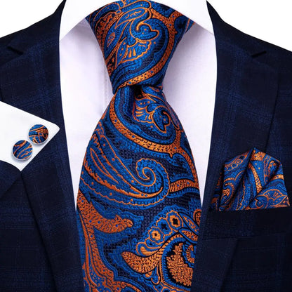Paisley Men’s Silk Tie Set – Necktie, Pocket Square & Cufflinks – Elegant Gift for Weddings, Business & Parties