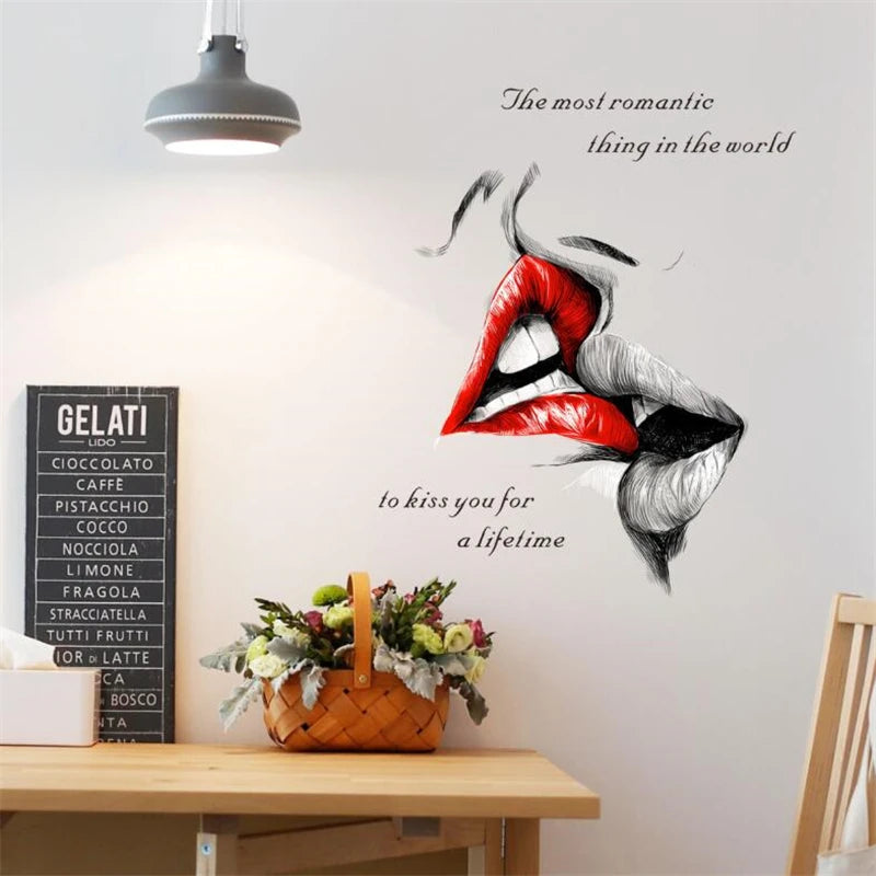 Romantic Kiss Wall Stickers Bedroom Living Room Wall Wedding Decoration Door Stickers Modern Art Mural