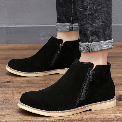 Vintage Sand Suede Chelsea Boots for Men – Natural Leather, Zip Closure, Pointed Toe, Formal Ankle Boots