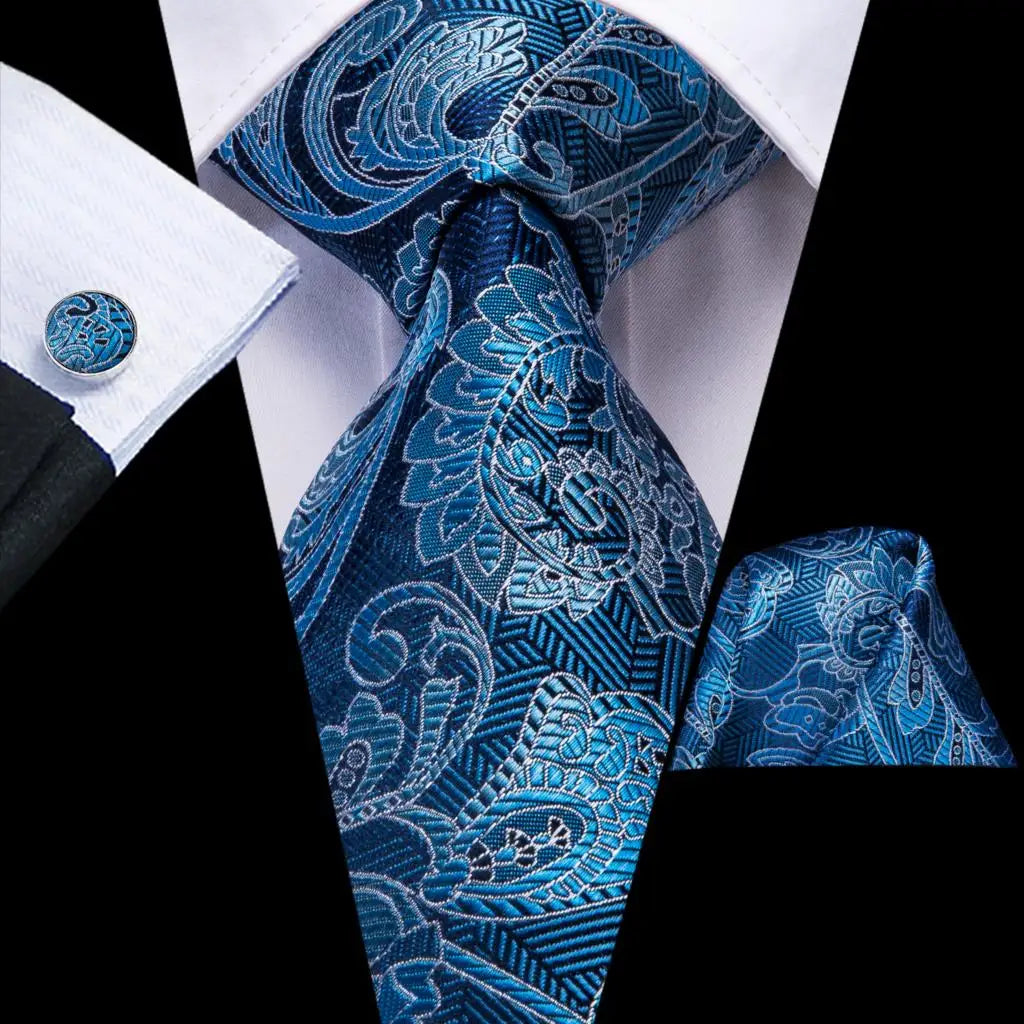 Paisley Men’s Silk Tie Set – Necktie, Pocket Square & Cufflinks – Elegant Gift for Weddings, Business & Parties