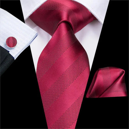 Navy Blue Striped Silk Tie Set for Men – Necktie, Pocket Square & Cufflinks – Formal Business & Wedding Gift Set