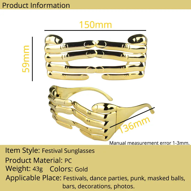 Gold Fingers Glasses – Festival Party Cosplay One-Piece Silver Bar Sunglasses, Extraordinary Fashion Accessory for Men & Women