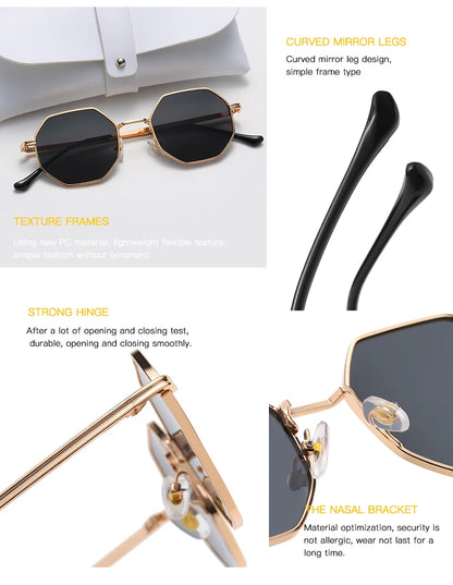 Luxury Polygon Metal Frame Sunglasses – Unisex Vintage Design with UV400 Mirror Lenses