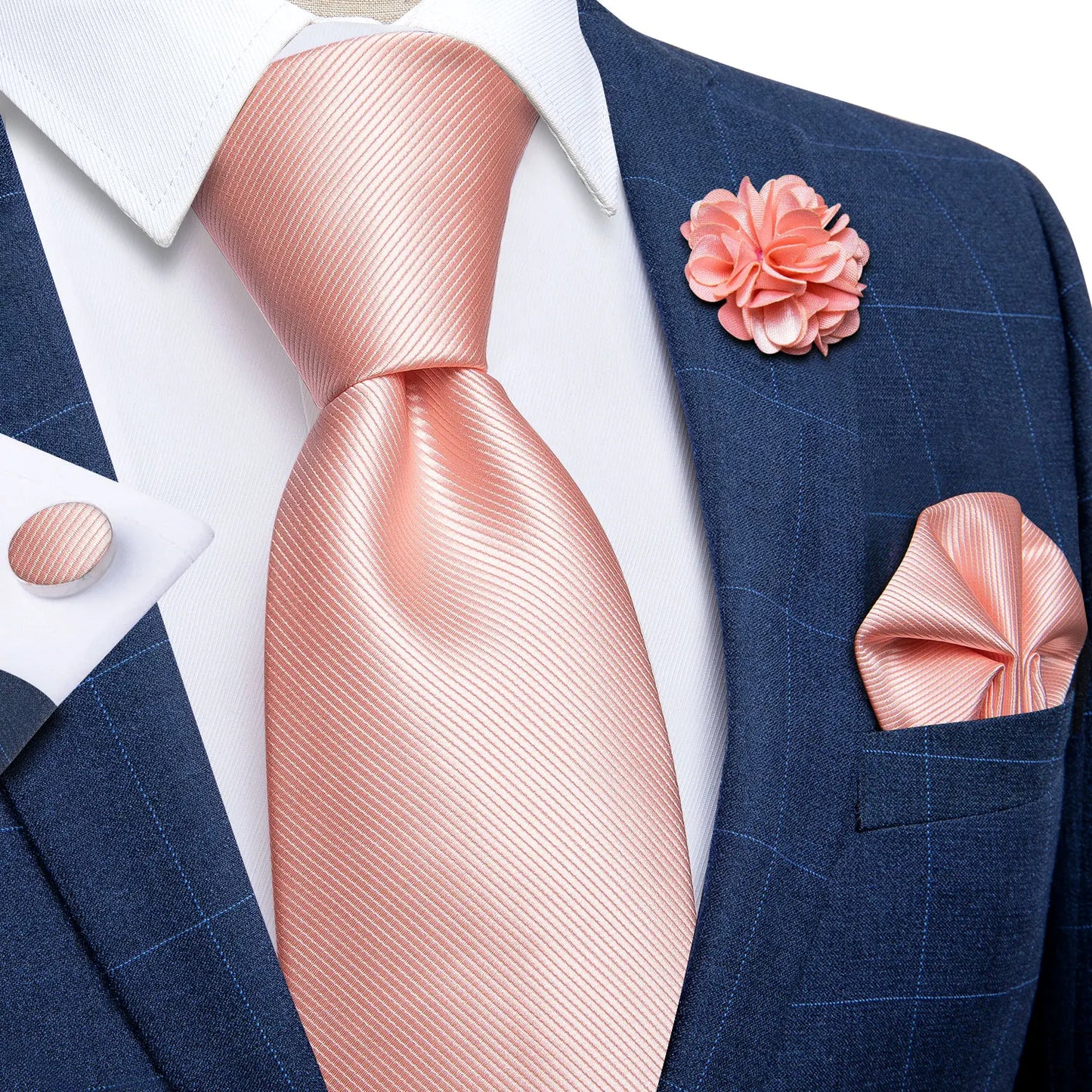 Blue & Silver Paisley Silk Tie Set – 8cm Necktie + Pocket Square + Cufflinks + Brooch – Elegant Men’s Gift for Weddings & Holidays