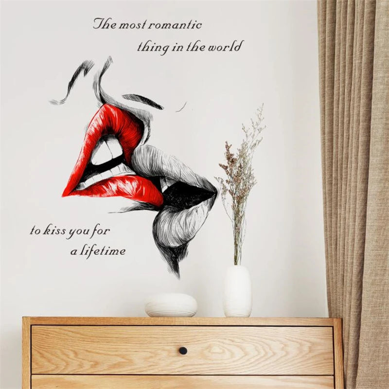 Romantic Kiss Wall Stickers Bedroom Living Room Wall Wedding Decoration Door Stickers Modern Art Mural