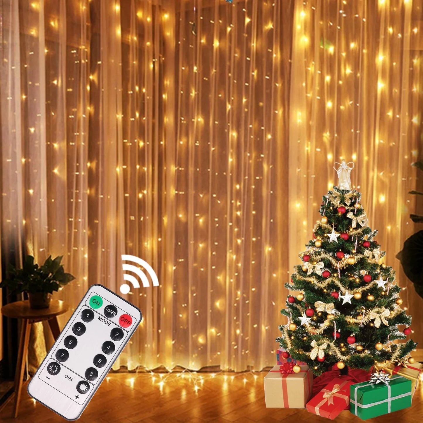 Christmas Lights Curtain Garland - Merry Christmas Decorations for Home, Xmas Ornaments, and New Year Decor