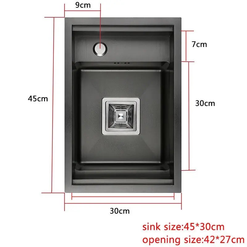 Hidden Black Kitchen Sink Single Bowl Bar Small Size Sink Stainless Steel Balcony Sink Concealed Black Kitchen Sink Bar Sink - DynamicDrop Hub