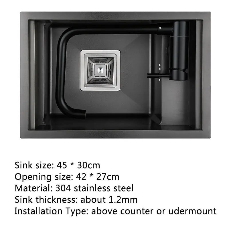 Hidden Black Kitchen Sink Single Bowl Bar Small Size Sink Stainless Steel Balcony Sink Concealed Black Kitchen Sink Bar Sink - DynamicDrop Hub