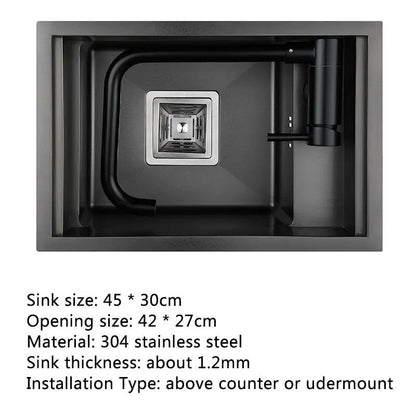 Hidden Black Kitchen Sink Single Bowl Bar Small Size Sink Stainless Steel Balcony Sink Concealed Black Kitchen Sink Bar Sink - DynamicDrop Hub