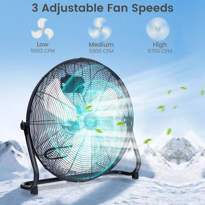 High Velocity Floor Fan with 3 Speed and Adjustable Tilting Head - DynamicDrop Hub