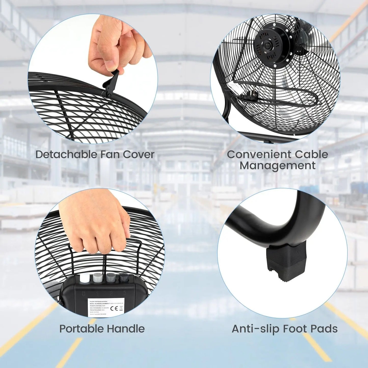 High Velocity Floor Fan with 3 Speed and Adjustable Tilting Head - DynamicDrop Hub