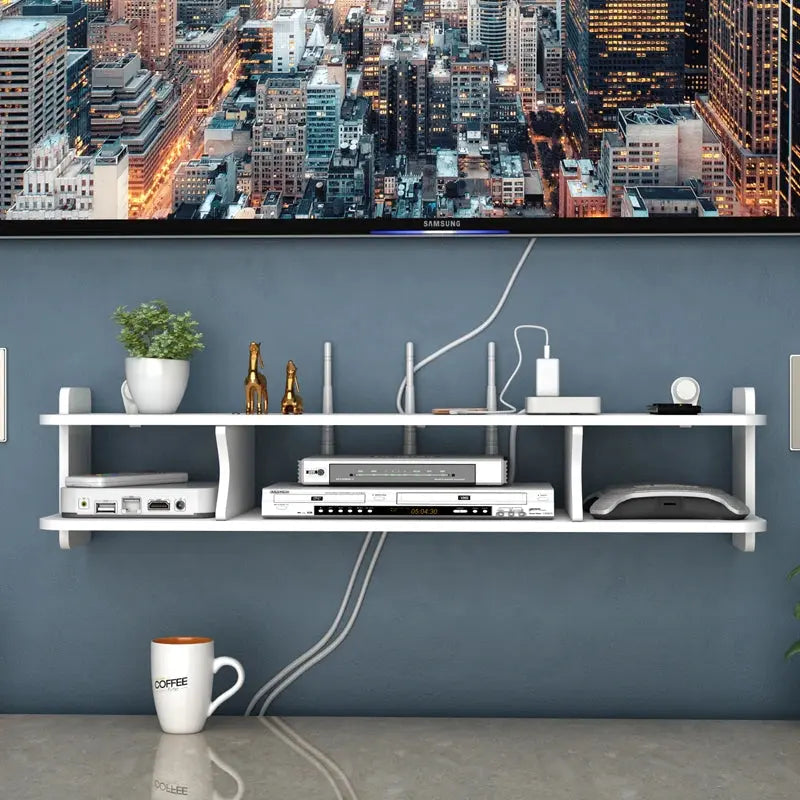 Hole Free Living Room TV Wall Set Top Box Shelf Shelf Shelf Router Storage Box Bedroom Wall Hanging Wifi Rack Shelf - DynamicDrop Hub