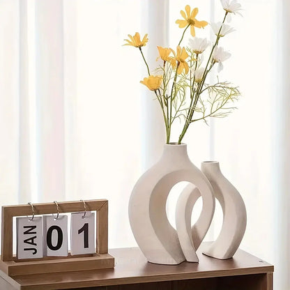 Hollow Nordic Modern Ceramic Vase Set of 2 for Modern Home Decor,Modern Boho Hollow Flower Vases for Living Room Bookshelf - DynamicDrop Hub