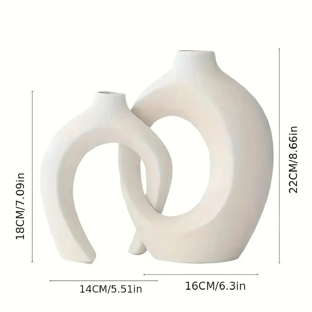 Hollow Nordic Modern Ceramic Vase Set of 2 for Modern Home Decor,Modern Boho Hollow Flower Vases for Living Room Bookshelf - DynamicDrop Hub