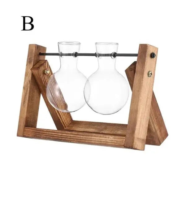 Hydroponic Plant Vases - Vintage Glass Vase with Wooden Tray - DynamicDrop Hub