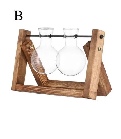 Hydroponic Plant Vases - Vintage Glass Vase with Wooden Tray - DynamicDrop Hub