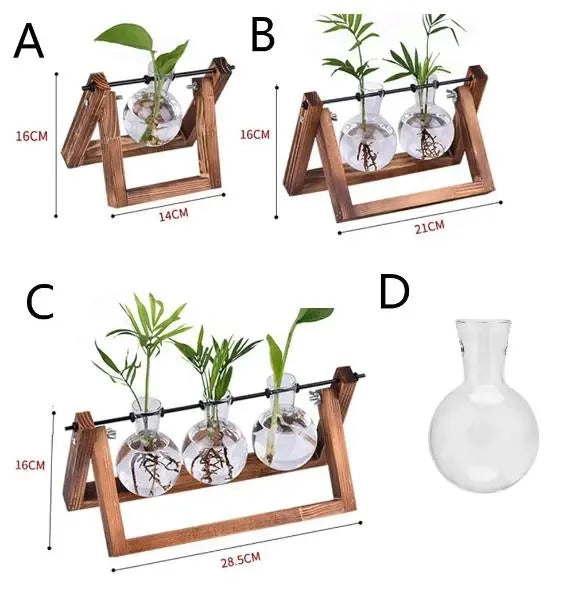Hydroponic Plant Vases - Vintage Glass Vase with Wooden Tray - DynamicDrop Hub