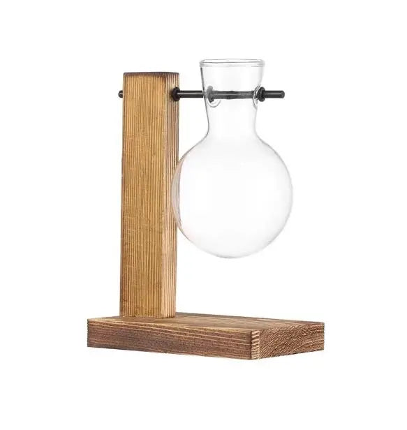 Hydroponic Plant Vases - Vintage Glass Vase with Wooden Tray - DynamicDrop Hub
