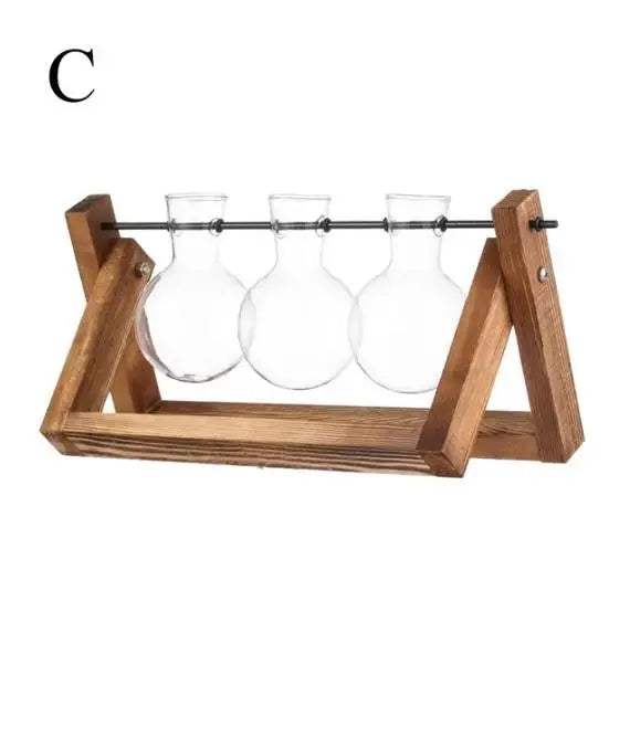 Hydroponic Plant Vases - Vintage Glass Vase with Wooden Tray - DynamicDrop Hub