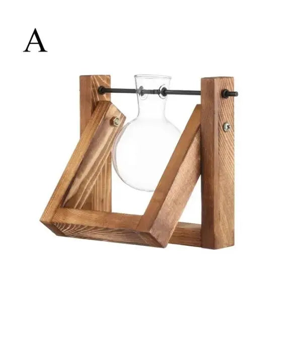 Hydroponic Plant Vases - Vintage Glass Vase with Wooden Tray - DynamicDrop Hub