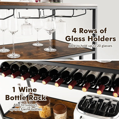 Industrial Bar Cabinet with Wine Rack & 4 Rows of Glass Holders - DynamicDrop Hub