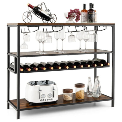 Industrial Bar Cabinet with Wine Rack & 4 Rows of Glass Holders - DynamicDrop Hub