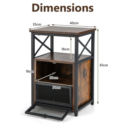 Industrial Bedside Nightstand with 2 Flip Drawers and Open Shelf - DynamicDrop Hub