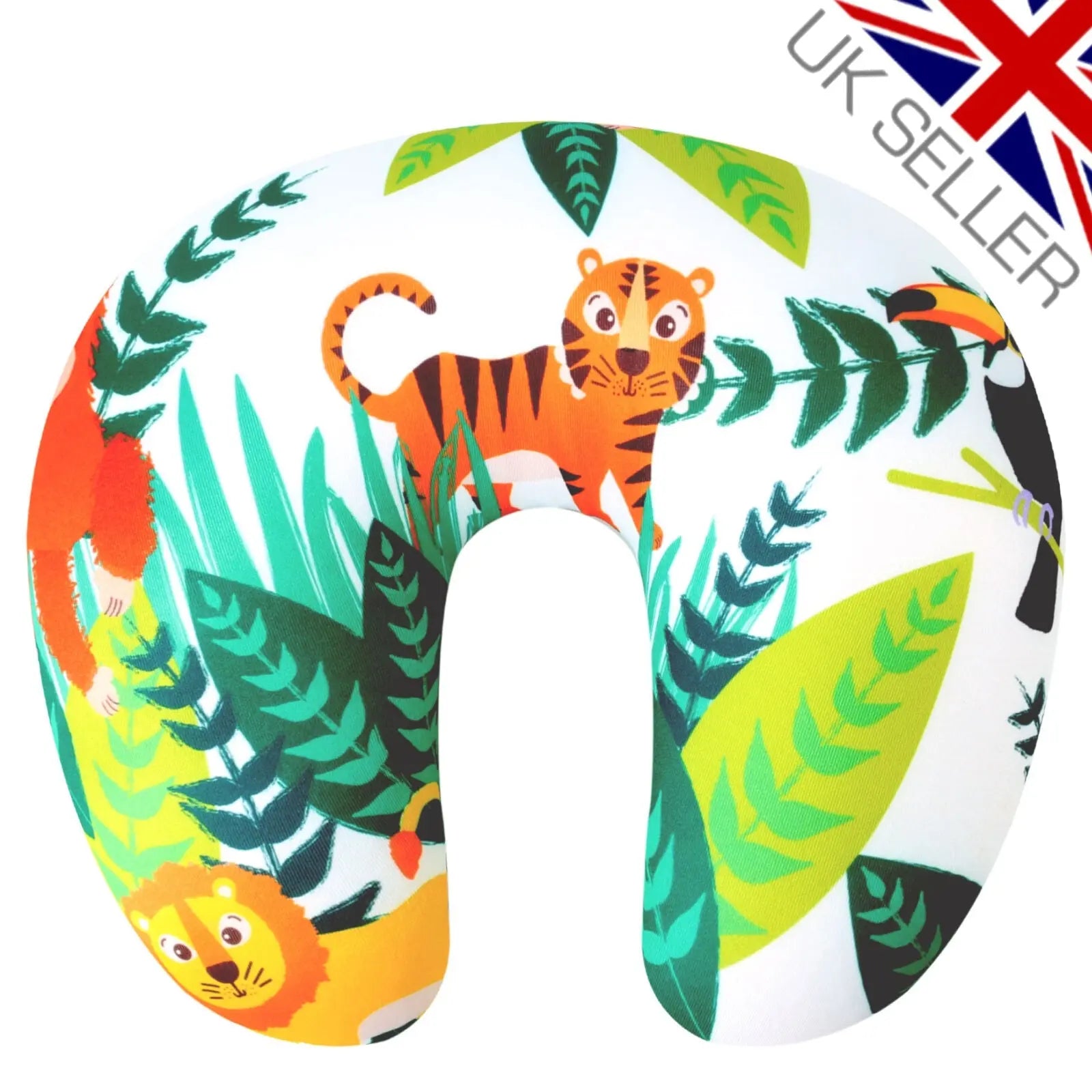 KIDS NECK PILLOW Travel Small Lions Tigers Jungle Theme Support Childrens Car UK - DynamicDrop Hub